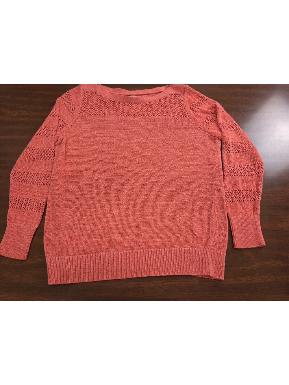 Loft XL Coral Pink Open Knit Sweater Open Stitch Boatneck Coastal Casual Preppy